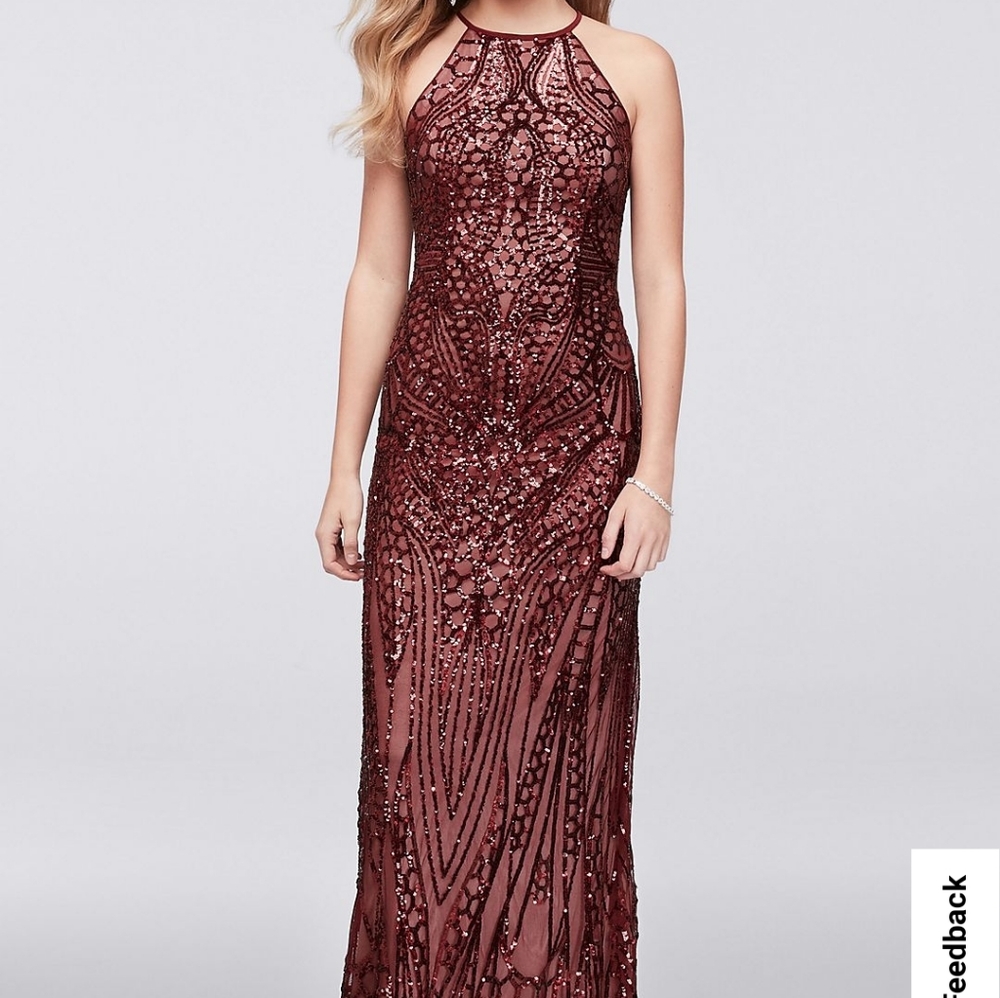 NW Nightway Sequined High Neck Backless Prom Dress